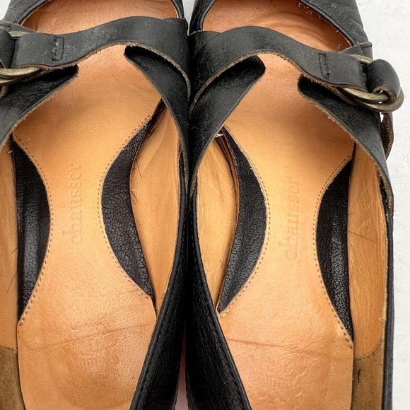 Chausser Black Leather Pointy Toe Mary Jane Low Heels US 6.5 - Picture 13 of 13